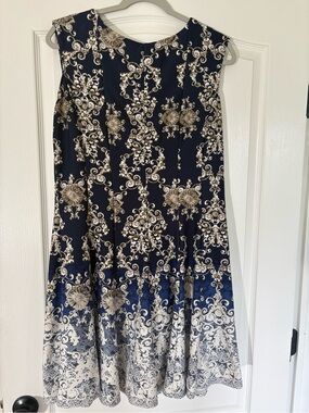 Dressbarn Navy Baroque Border Print Fit Flare Dress Size 14